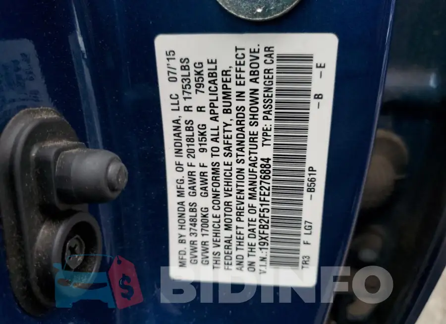 19XFB2F51FE276884 Photo# 12