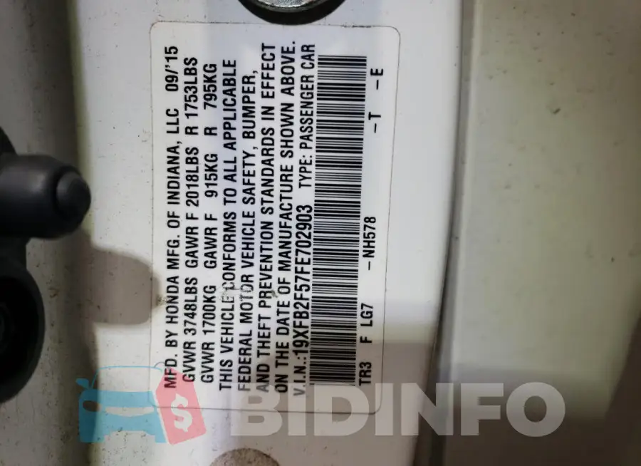 19XFB2F57FE702903 Photo# 12