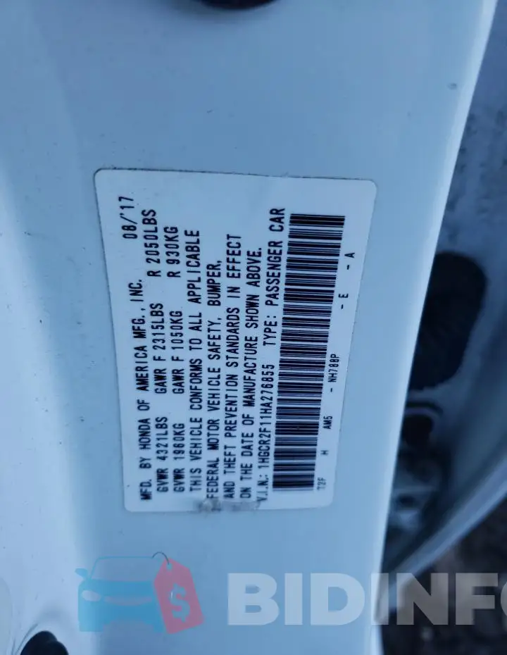1HGCR2F11HA276855 Photo# 12