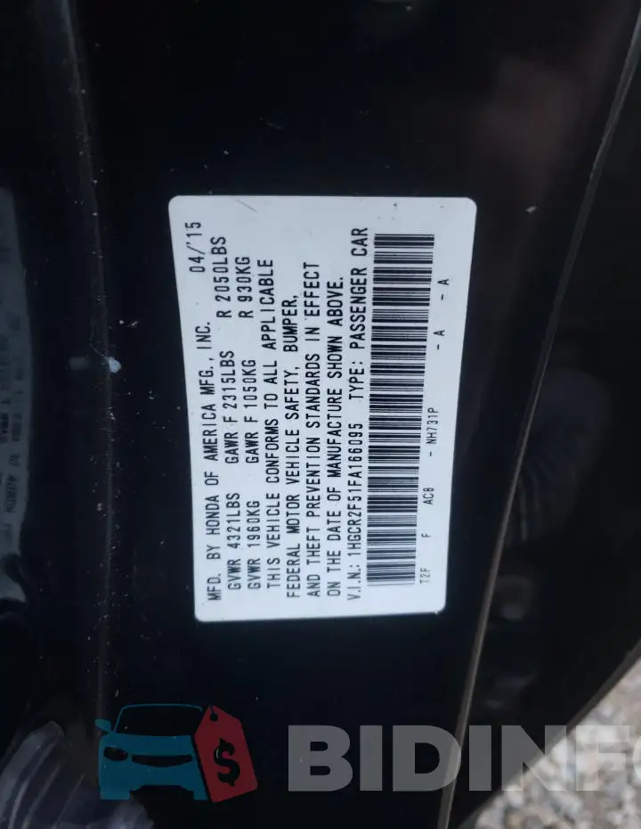 1HGCR2F51FA166095 Photo# 12