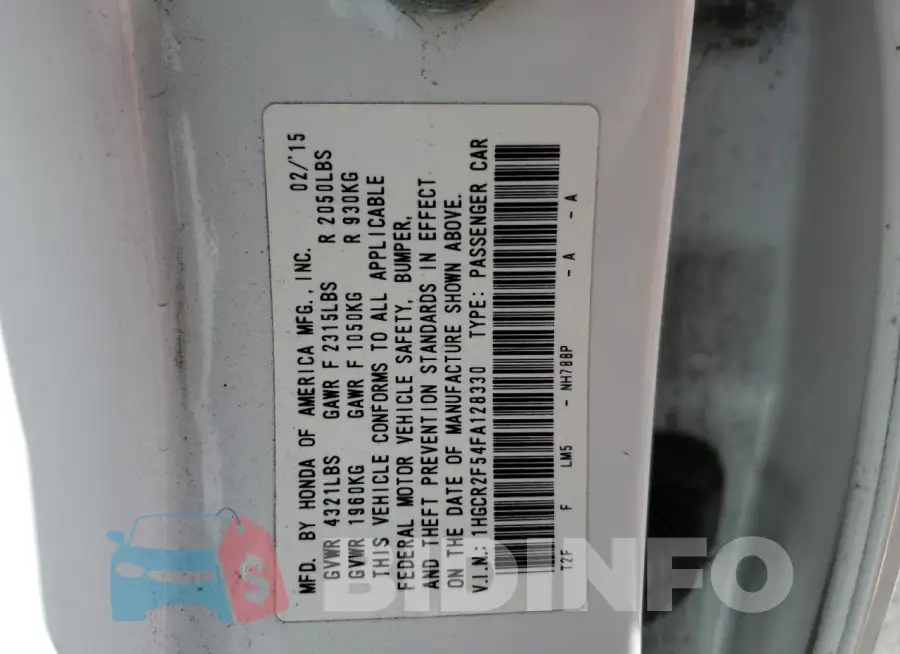 1HGCR2F54FA128330 Photo# 12