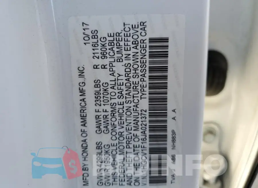 1HGCV1F16JA021372 Photo# 12