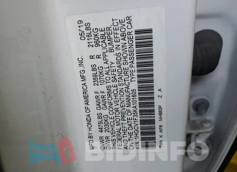 1HGCV1F35KA101605 Photo# 12