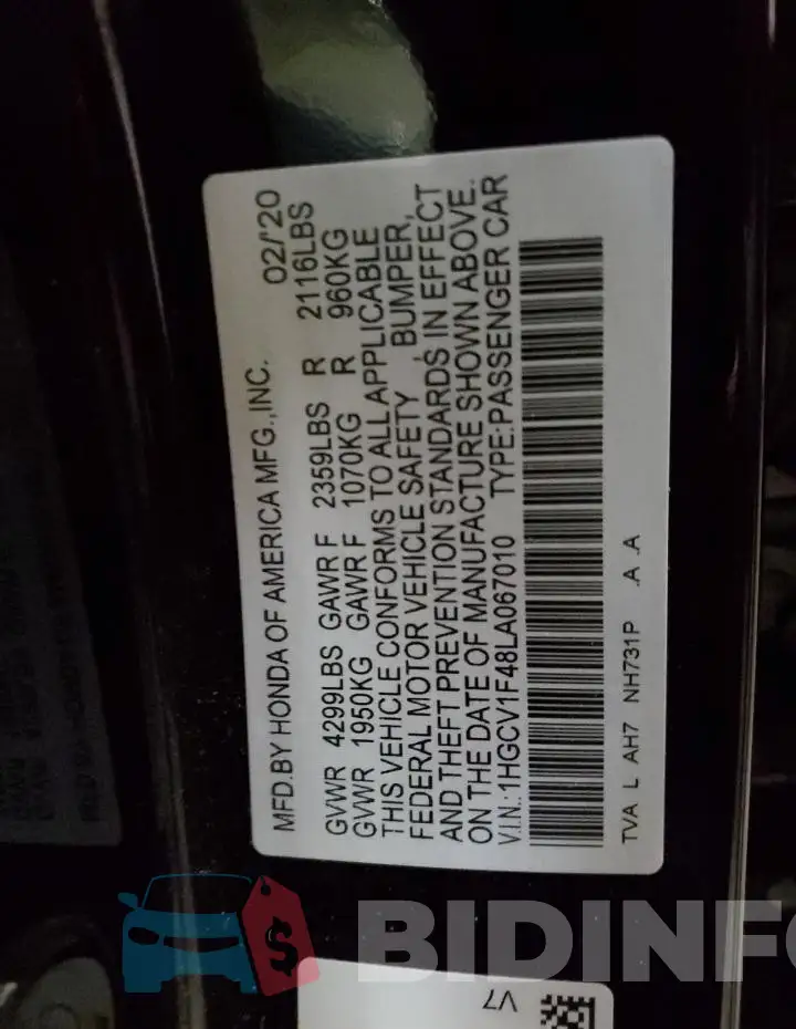 1HGCV1F48LA067010 Photo# 12