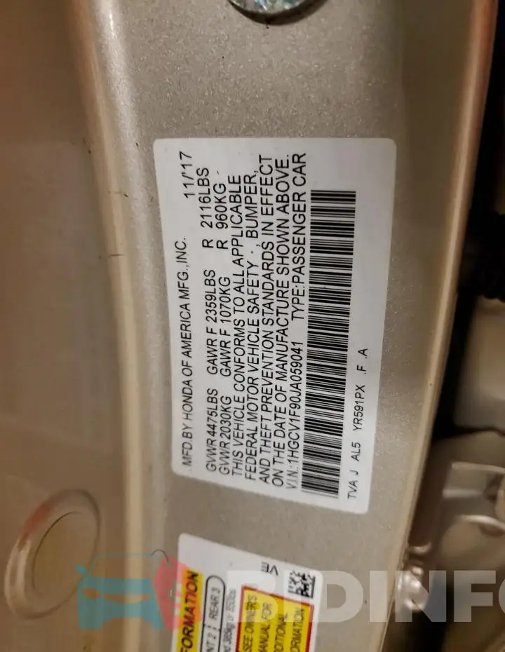 1HGCV1F90JA059041 Photo# 12