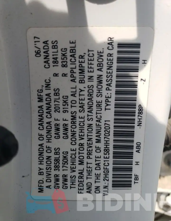 2HGFC1E58HH702071 Photo# 13