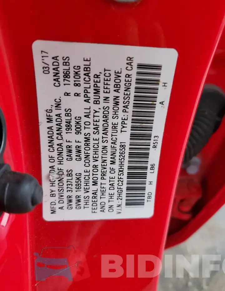 2HGFC2F5XHH526581 Photo# 13