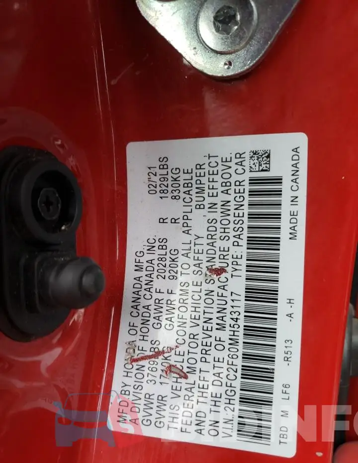 2HGFC2F60MH543117 Photo# 12