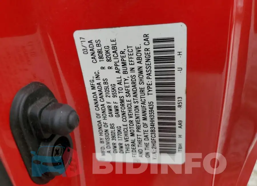 2HGFC3B34HH359435 Photo# 12