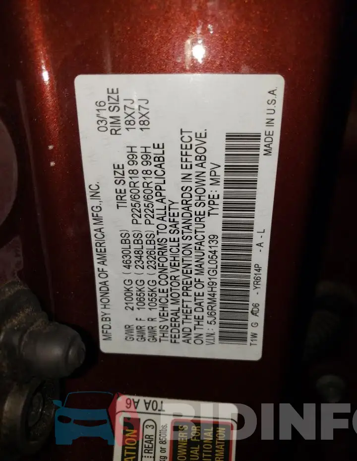 5J6RM4H91GL054139 Photo# 13