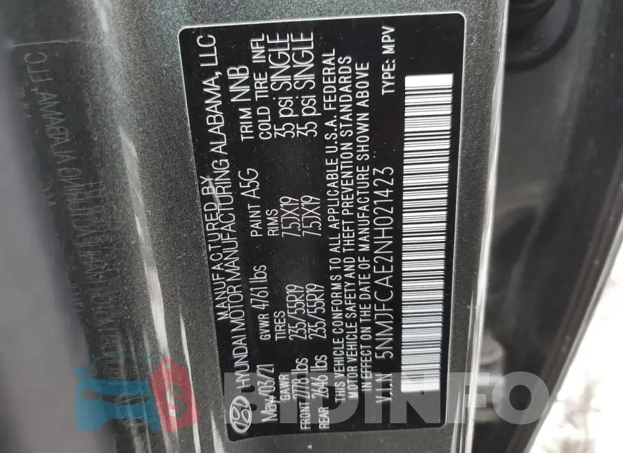 5NMJFCAE2NH021423 Photo# 12