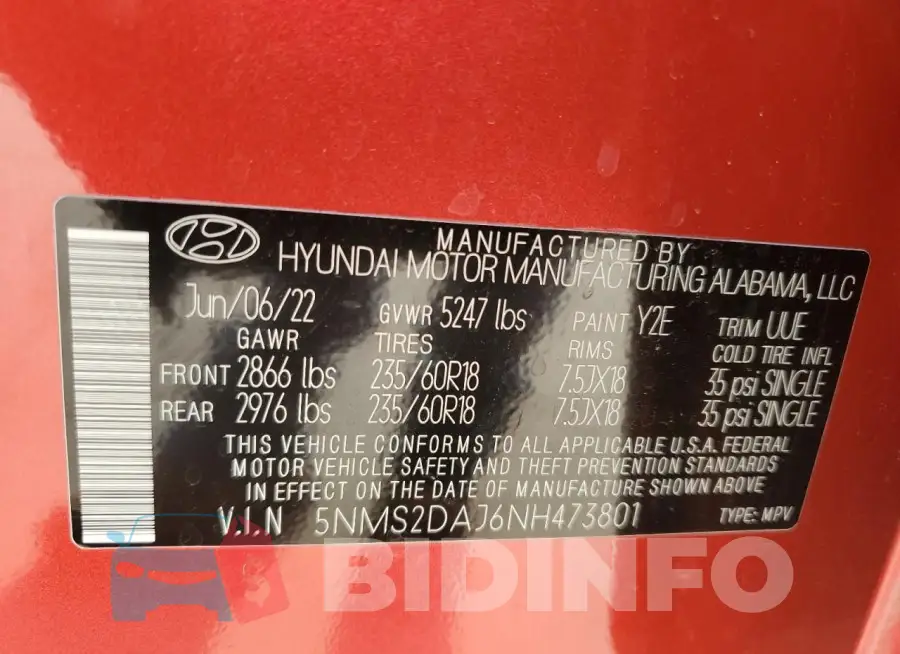5NMS2DAJ6NH473801 Photo# 13