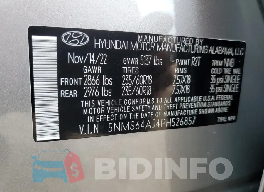 5NMS64AJ4PH526857 Photo# 14