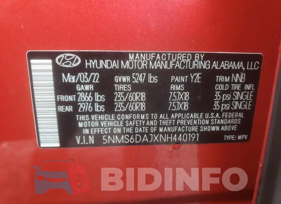 5NMS6DAJXNH440191 Photo# 13