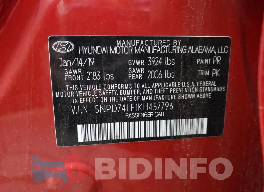 5NPD74LF1KH457796 Photo# 12