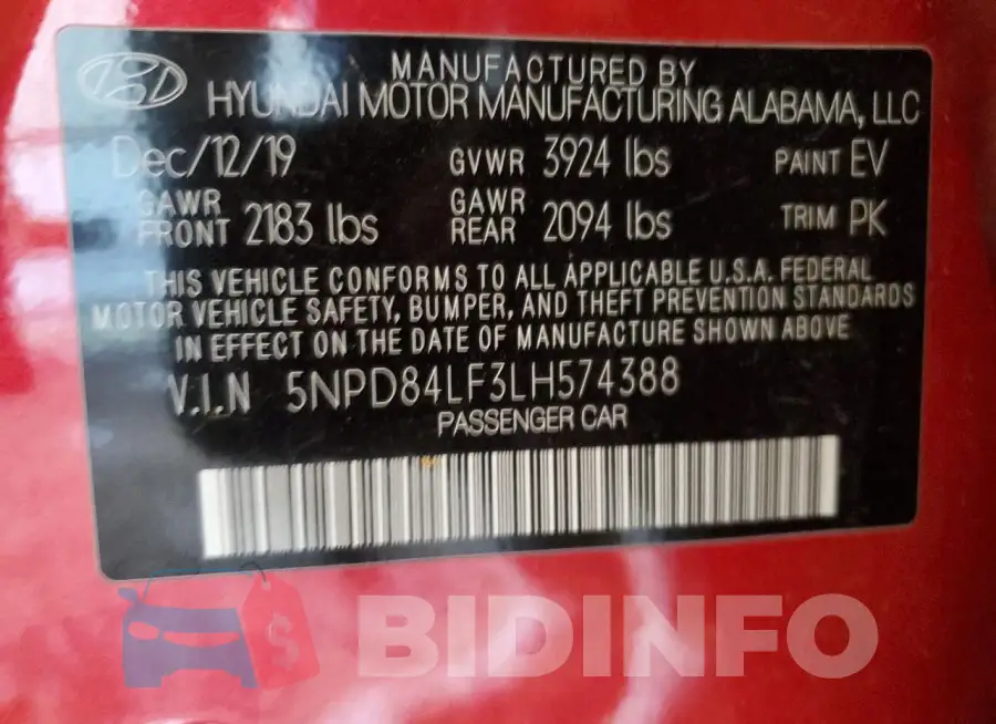 5NPD84LF3LH574388 Photo# 13