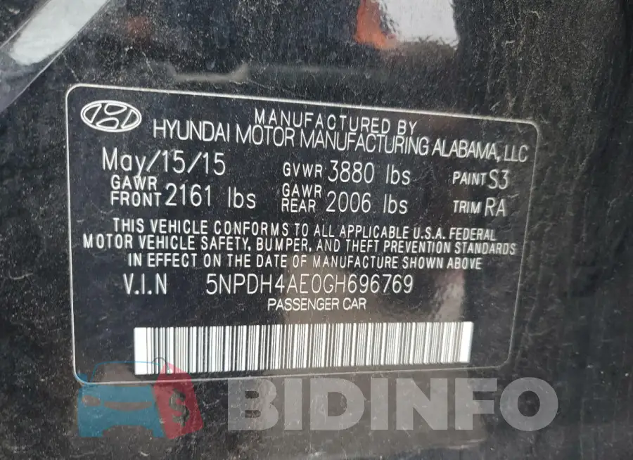 5NPDH4AE0GH696769 Photo# 13