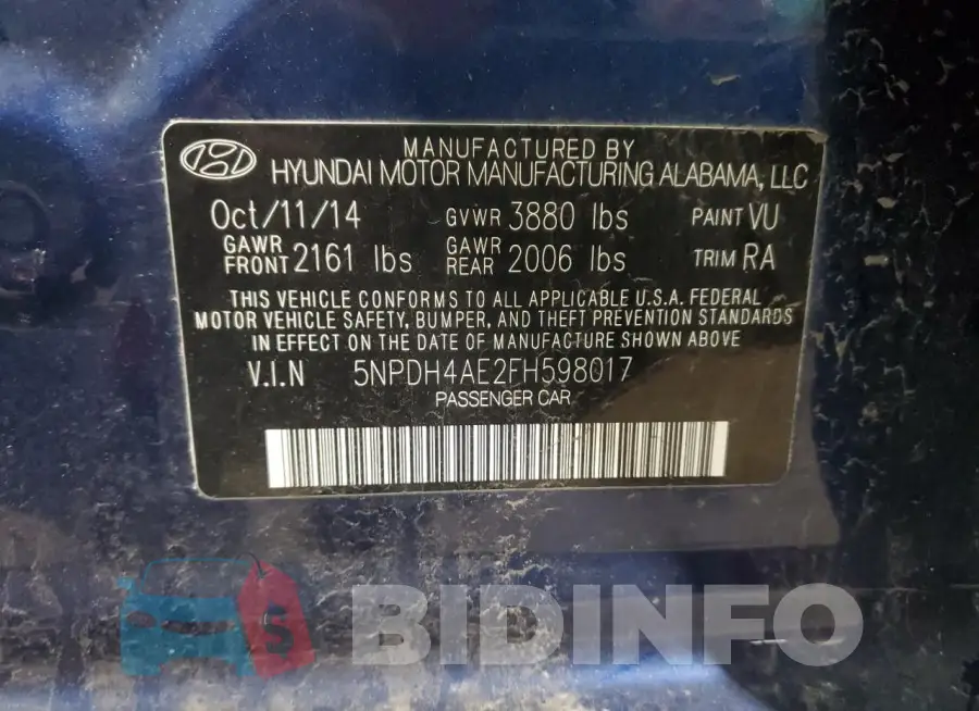 5NPDH4AE2FH598017 Photo# 13