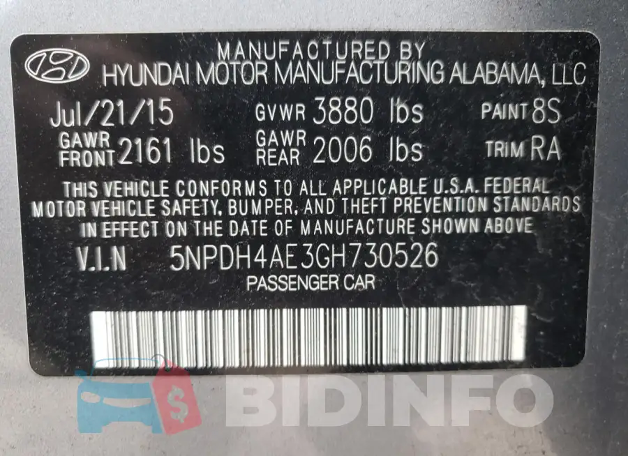 5NPDH4AE3GH730526 Photo# 13