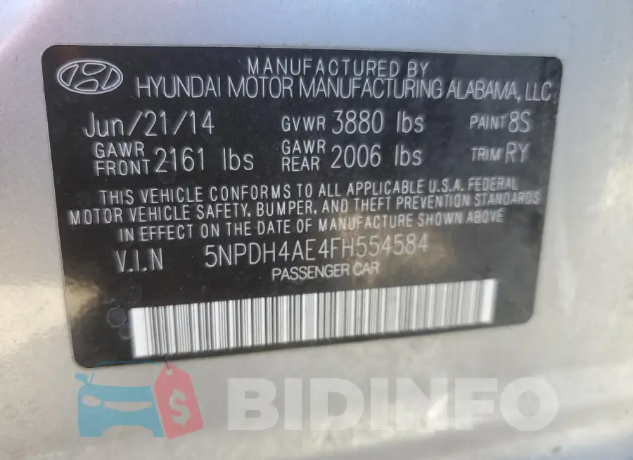 5NPDH4AE4FH554584 Photo# 13