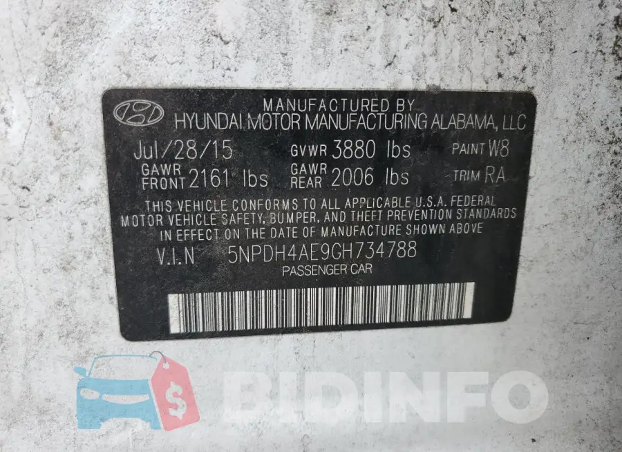 5NPDH4AE9GH734788 Photo# 12
