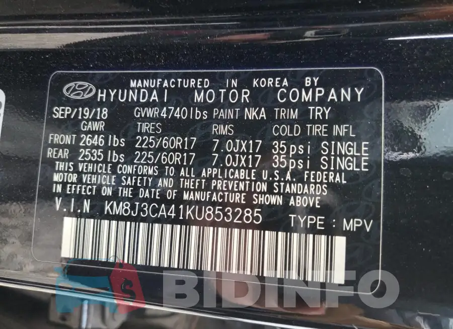 KM8J3CA41KU853285 Photo# 14