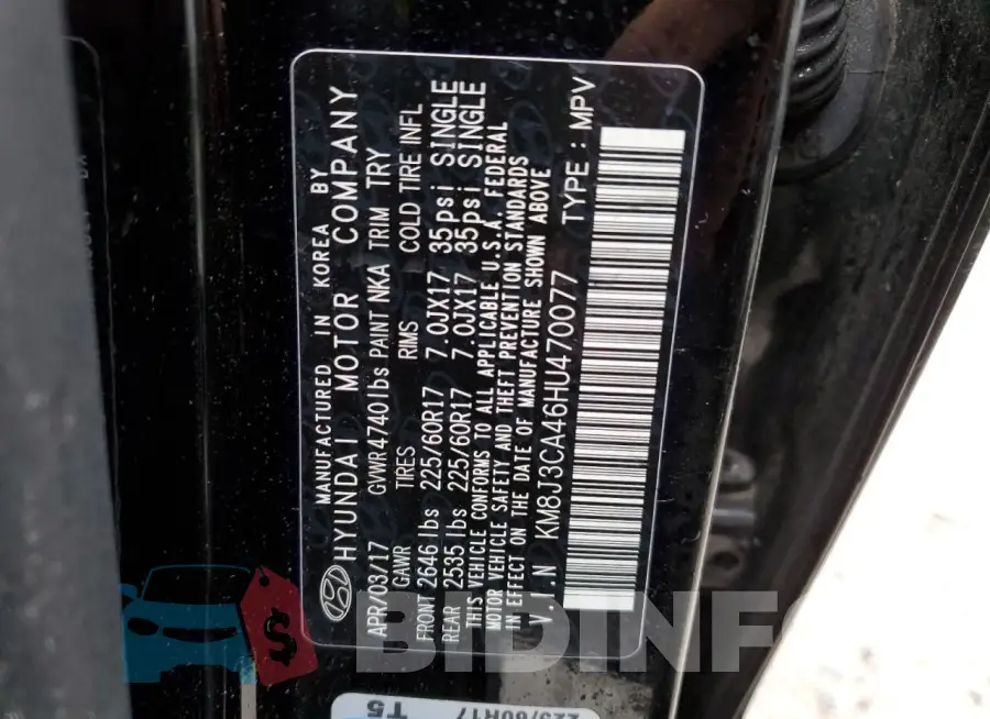 KM8J3CA46HU470077 Photo# 12