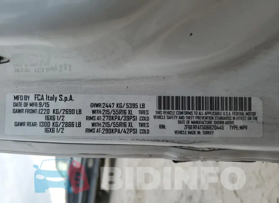 ZFBERFAT5G6B20445 Photo# 13