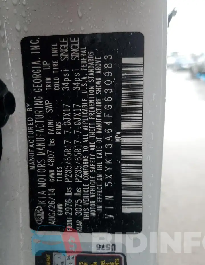 5XYKT3A64FG630983 Photo# 14