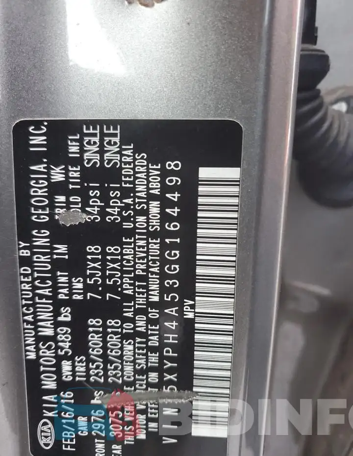 5XYPH4A53GG164498 Photo# 13