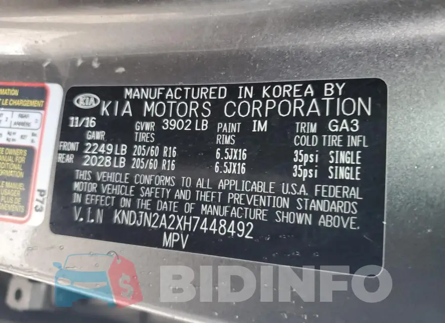 KNDJN2A2XH7448492 Photo# 13