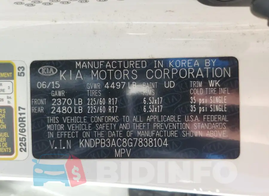 KNDPB3AC8G7838104 Photo# 13