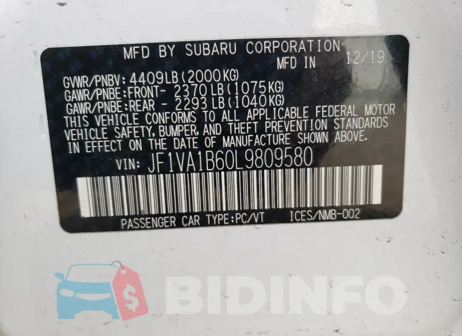 JF1VA1B60L9809580 Photo# 12