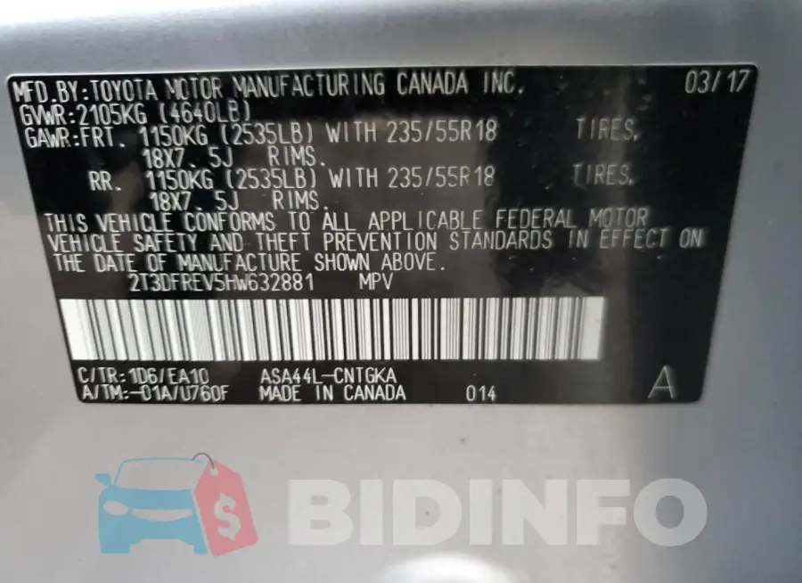 2T3DFREV5HW632881 Photo# 13