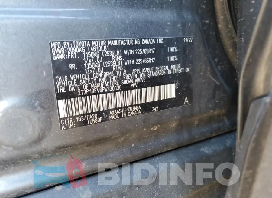 2T3P1RFV6PW330136 Photo# 12
