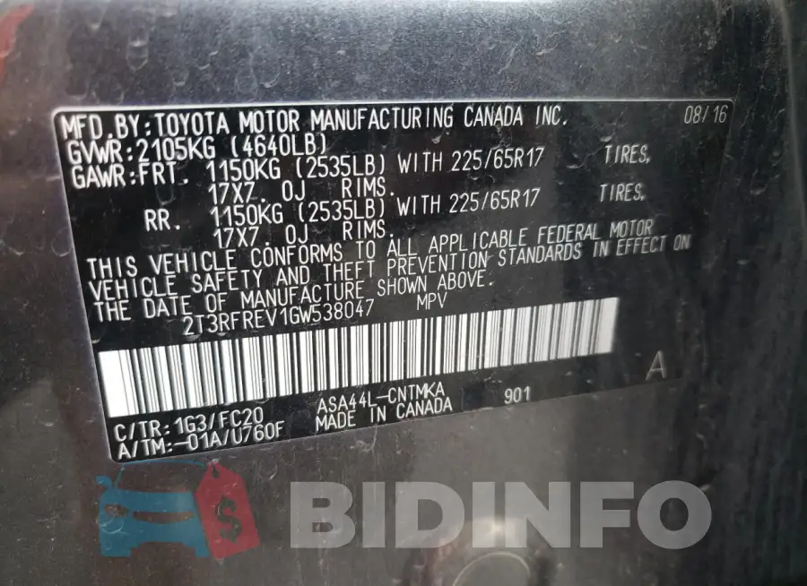 2T3RFREV1GW538047 Photo# 12