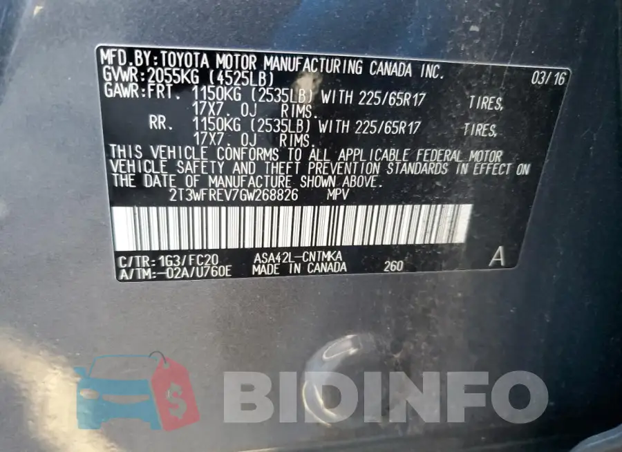 2T3WFREV7GW268826 Photo# 12