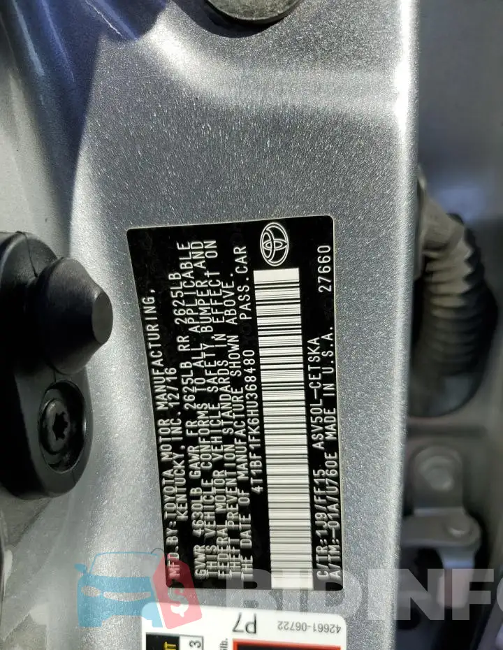 4T1BF1FK6HU368480 Photo# 12
