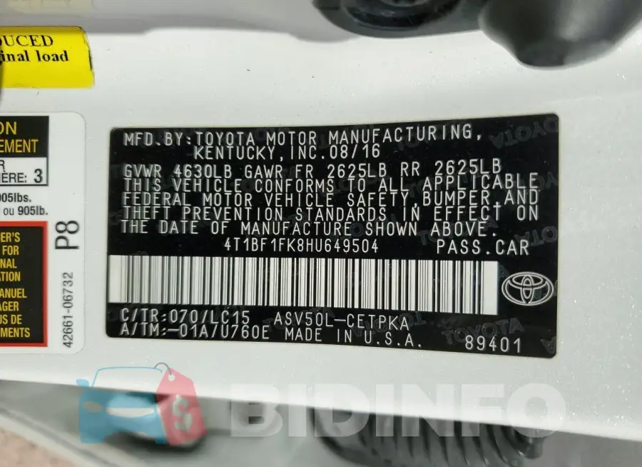 4T1BF1FK8HU649504 Photo# 13