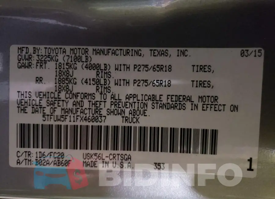5TFUW5F11FX460037 Photo# 12