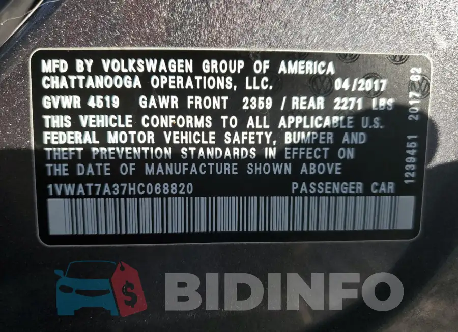 1VWAT7A37HC068820 Photo# 12