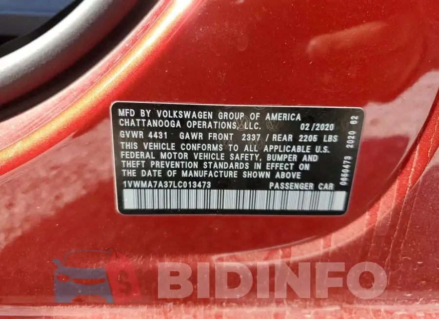 1VWMA7A37LC013473 Photo# 12