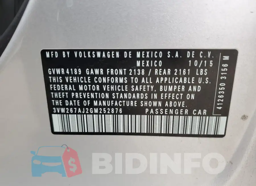 3VW267AJ2GM252876 Photo# 12