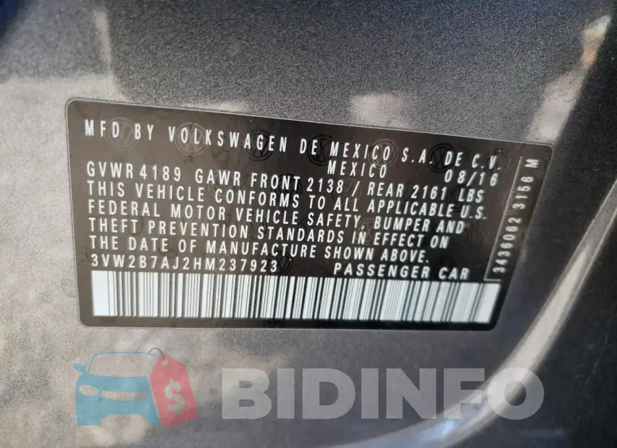 3VW2B7AJ2HM237923 Photo# 12