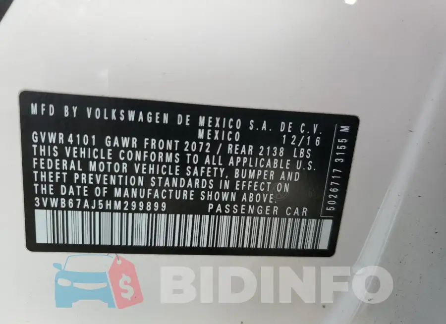 3VWB67AJ5HM299899 Photo# 12