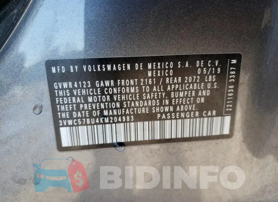 3VWC57BU4KM204983 Photo# 12
