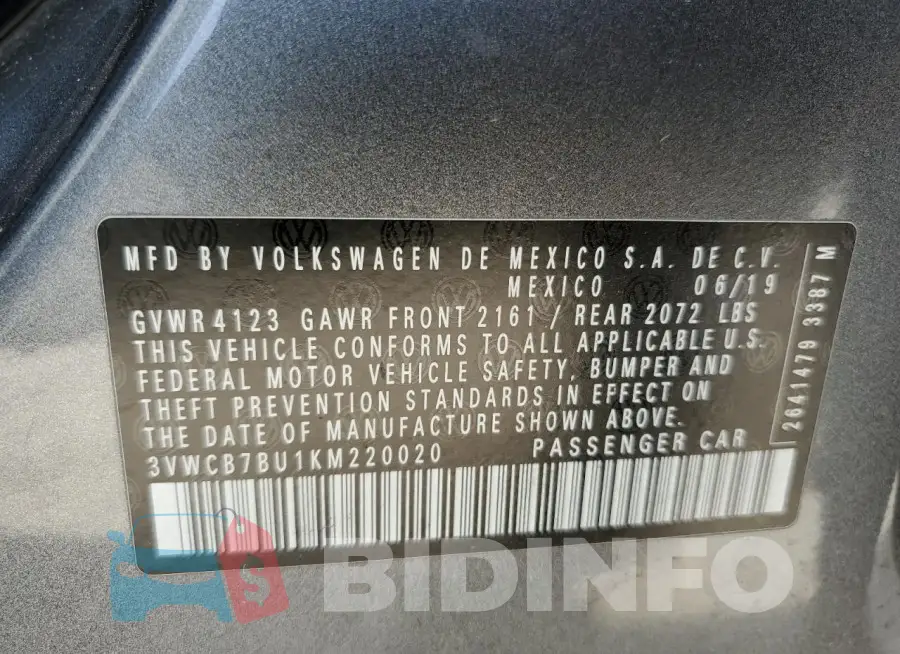 3VWCB7BU1KM220020 Photo# 13