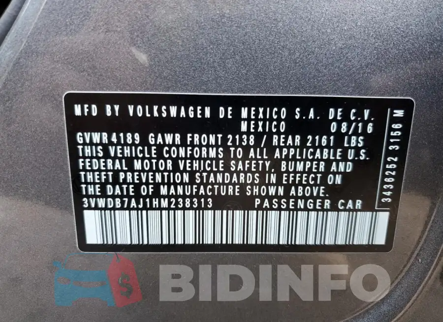3VWDB7AJ1HM238313 Photo# 12
