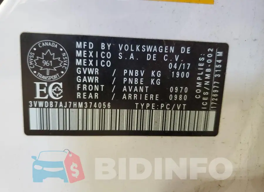 3VWDB7AJ7HM374056 Photo# 12