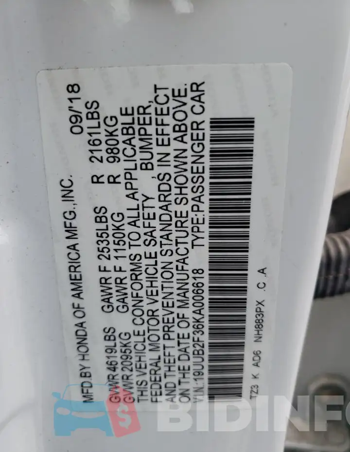19UUB2F36KA006618 Photo# 13